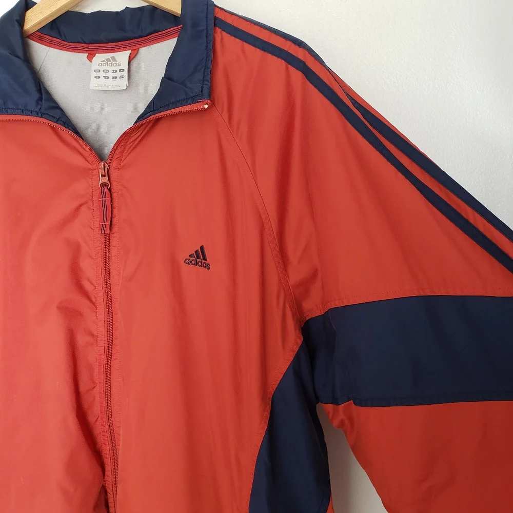Vintage Adidas Windbreaker Jacket Men Size L Orange Blue Striped Full Zip Lined - Picture 8 of 11